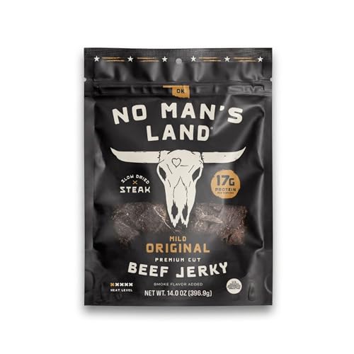 No Mans Land Slow-Dried Beef Jerky | Smoked & Seasoned Jerky Strips | High Protein, Low Carb Beef Snack | Gluten Free - MILD (16oz)