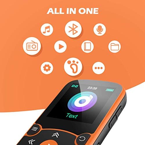 AGPTEK 64GB MP3 Player with Clip, A65 Bluetooth 5.3 Music Player for Sports | with FM Radio, Voice Recorder for Running, Supports up to 128GB TF Card, Orange