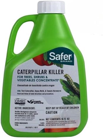 Safer Brand Caterpillar Killer II Concentrate Spray, 16 fl oz | Kills Caterpillars, Gypsy Moth Larvae, Worms & Cabbage Loopers, Organic Pest Control Spray, Outdoor Use in Plants & Gardens