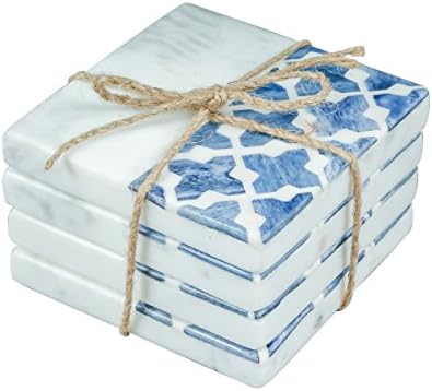 Thirstystone 4 Pack Natural Marble Square Coasters with Protective Cork Backing, Elegant, Luxourious, Easily Wipes Clean