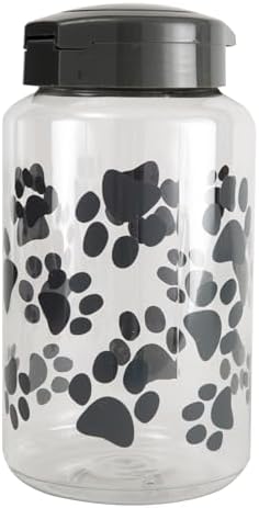 Lixit® Dog Treat Plastic Jar - Airtight Food and Treat Storage Jars for Dogs, Cats, Small Animals and Birds - Made in USA (Paw Prints - Gray, 64 Ounce)