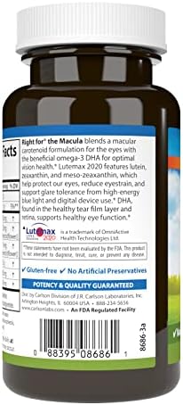 Carlson Right for The Macula, Made with Lutemax 2020, 60 Softgels | Clinically Proven to Support Vision Health, Macular Health, Blue Light Protection