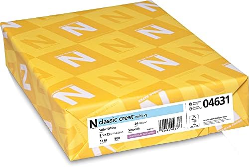 Neenah Paper 04631 CLASSIC CREST Paper, 24lb, 97 Bright, 8 1/2 x 11, Solar White, 500 Sheets