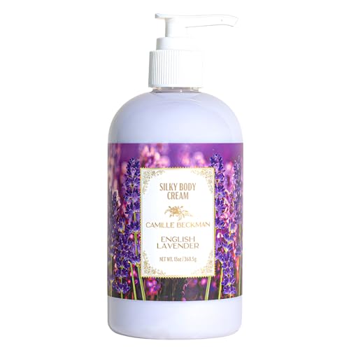 Camille Beckman English Lavender Silky Body Cream, Moisturizer, 13 oz | Sweet almond oil, glycerin, aloe & vitamin E; non-greasy vegan formula; fresh lavender scent; for all skin types; USA made