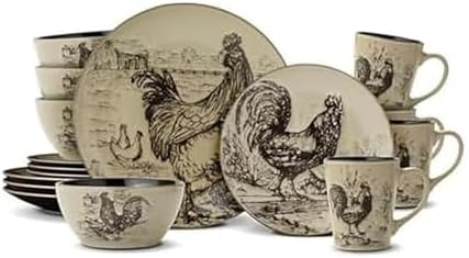 Pfaltzgraff Homespun Rooster 16-Piece Dinnerware Set, Service for 4 Brown