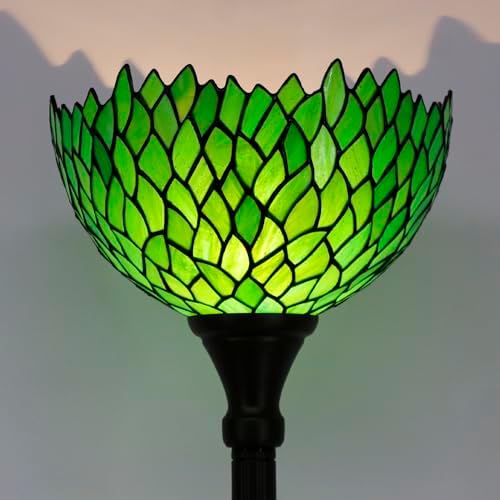 WERFACTORY Tiffany Floor Lamp Torchiere Green Wisteria Stained Glass Light | 12X12X71 Inches Pole Standing Corner Torch Uplight Decor Bedroom Living