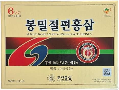 Pocheon 200g(20g x 10) 6Years Sliced Korean Panax Red Ginseng Root with Honey, Natural Immune Support