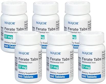 Major 27 mg Ferate Tabs - Ferrous Gluconate Elemental Iron Dietary Supplement - 100 Count (3 Pack)