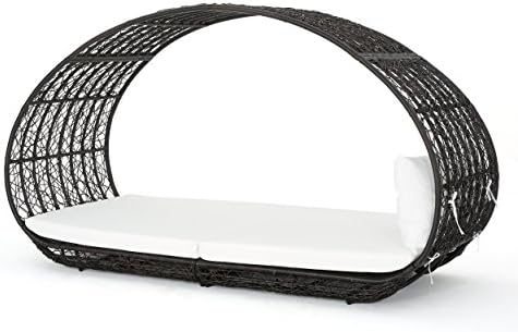 GDFStudio Outdoor Wicker Overhead Canopy Daybed Water Resistant Cushion (Grey/White)