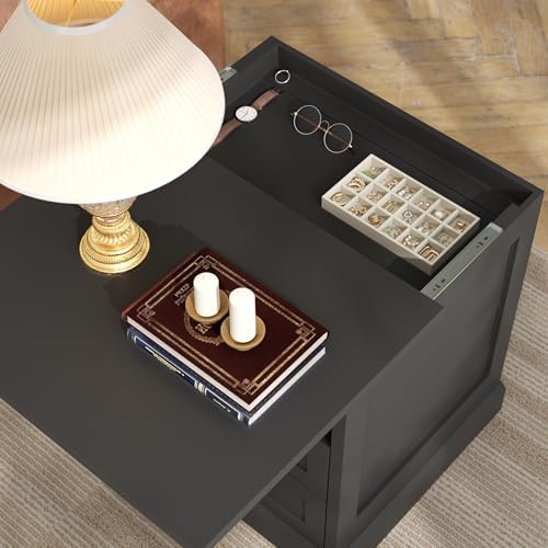 Nightstand with Hidden Storage Space,Night Stand,End Table with Side Drawer | Black Bedside Table with Open Shelf, 2 Drawers Dresser for Bedroom, Living Room, Closet