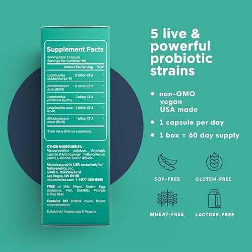 Probiotics for Digestive Health – Individually Sealed, 30 Billion CFU | For Women & Men – 60 Capsules, 60-Day Supply – 5-Strain Blend
