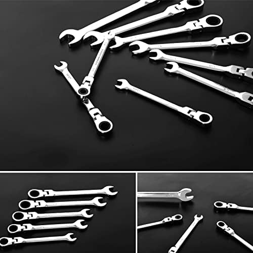 Qnkaa Flexible Ratchet Wrench Set 12pcs 8-19mm Spanner Gear Ring Ratcheting Combination Flexi Wrench Kit Metric Flex Head