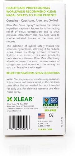 Xlear Max Natural Nasal Spray with Xylitol, 1.5 fl oz (Pack of 4) | Strong Formula with Capsicum and Aloe Vera for Servere Sinus Pressure Relief, Nasal Decongestant, Headache, Dry Nose