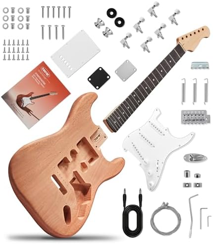 Tostar DIY Electric Guitar Kit, Solderless, Multi Sanded Polished Body, ST | Mahogany Body, Canadian Maple Neck, SSS Pickups, 6 String Tremolo Bridge, Complete Accessories, Hands On Learning