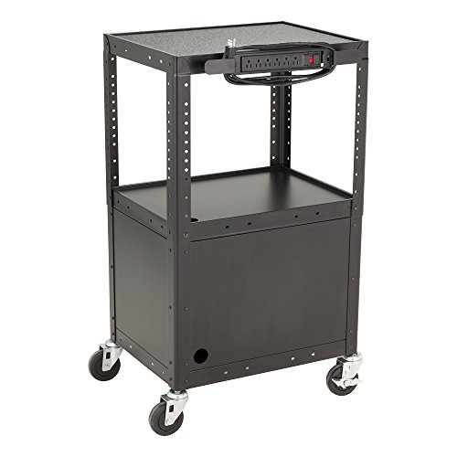 Norwood Commercial Furnitur Adjustable Metal AV Cart with Locking Cabinet & Power