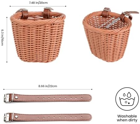 Kids Bike Basket Wicker Woven Front Bicycle Basket for Boys Girls Mini Handlebar Basket for Kids Bike or Scooter