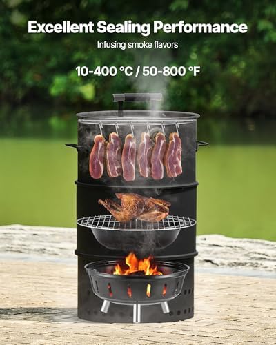 VEVOR Charcoal Smoker Grill, 18.5" Barrel Charcoal BBQ Smoker, Coated Steel Outdoor Barbecue Grill with 2 Grilling Grates, 1 Hanging Rod