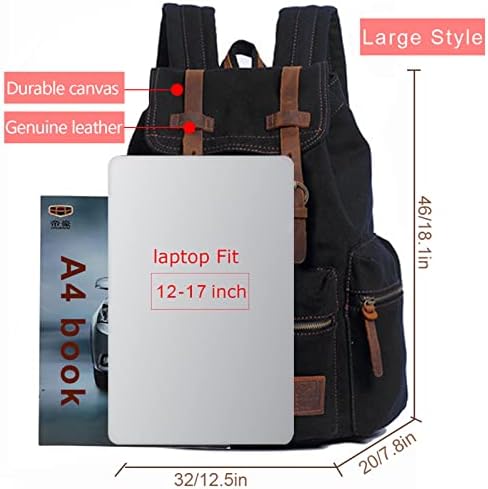 AUGUR High Capacity Canvas Vintage Backpack - for School College Hiking Travel 12-17" Laptop
