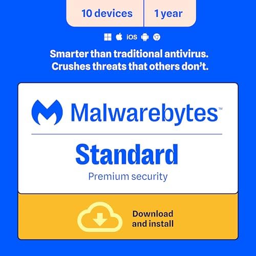 Malwarebytes Standard, Premium Security | 1 Year, 5 Device | Windows, Mac OS, Android, Apple iOS, Chrome [Online Code]