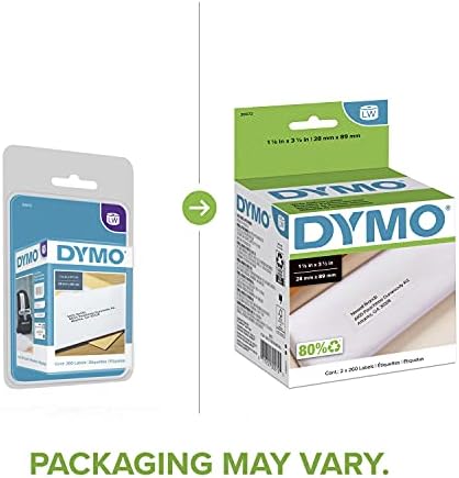 DYMO Authentic LW Mailing Address Labels for LabelWriter Label Printers, White, 1-1/8'' x 3-1/2'', 2 Rolls of 260 (30572)