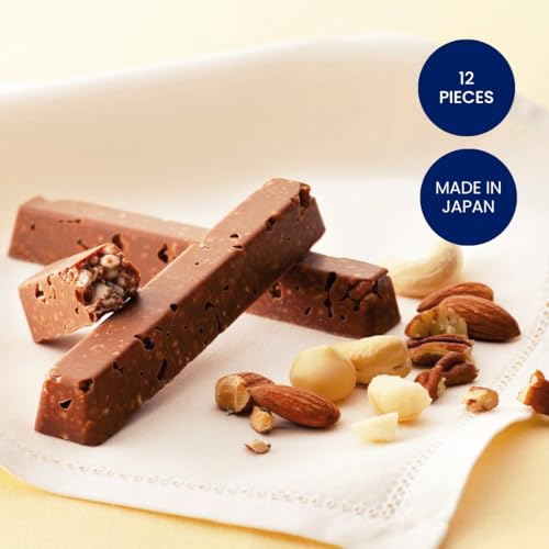 ROYCE' Nut Bar Chocolate - Chocolate Bar with Nuts| Gourmet Snack for Gifting & Indulging | Japanese Chocolate Bar from Hokkaido (12 Pieces of Chocolate)
