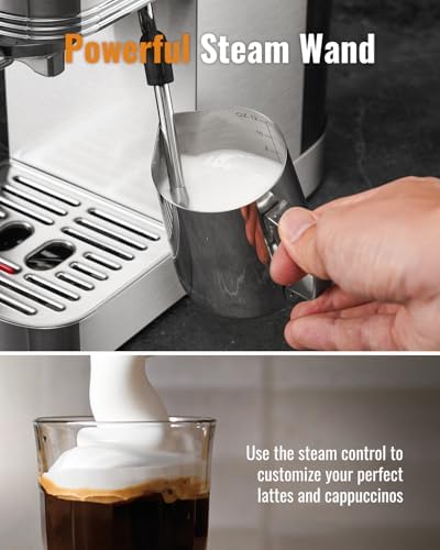 SHARDOR Espresso Machine 20 Bar, Professional Espresso Machine with Milk Frother and Touchscreen, Expresso Coffee Machines with Adjustable Temperature,for Cappuccino, Latte, Stainless Steel, White
