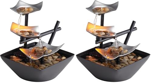 Homedics Tabletop Water Fountain, Home Décor Soothing Sound Machine | Automatic Pump, Deep Basin & Natural River Rocks. Indoor Zen Relaxation for Office, Living Room, or Bedroom, 8.25” Tall