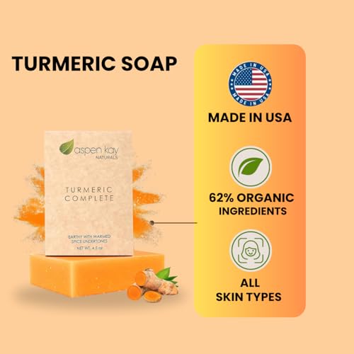 Turmeric Soap for Face & Body, Handmade, Cold Process, Organic. 4.5 oz | Gentle turmeric face wash & cleanser for glowing skin that feels refreshed, soft & balanced. Made in the USA