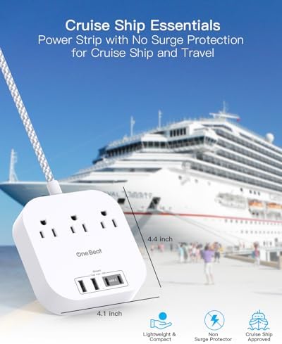 One Beat Power Strip with USB C, 3 Outlets 4 USB Ports (22.5W/4.5A), 6ft