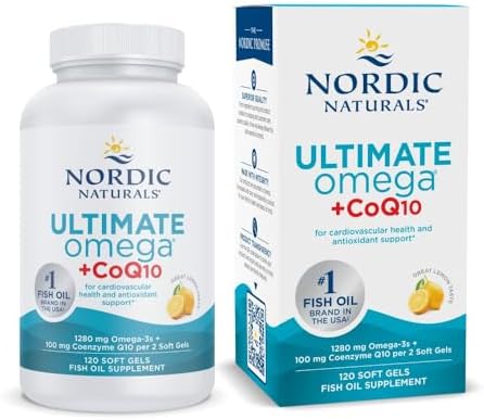 Nordic Naturals Ultimate Omega + CoQ10, Lemon - 60 Soft Gels - 1280 mg Omega-3 + 100 mg CoQ10 - Heart Health, Cellular Energy, Antioxidant Support - Non-GMO - 30 Servings