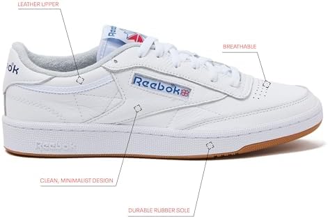 Reebok Club C 85 Mens Tennis Shoes, Casual Fashion White Sneakers for Men