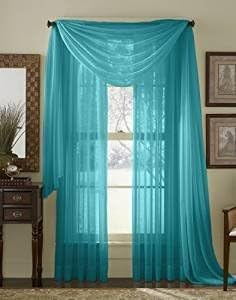 Elegant Mary 1 Peace Scarf Valance Soft Sheer Voile Window Panel Curtain - 216" Long Valance (Turquoise)