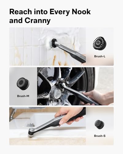 HOTO Wand™ Cordless Spin Scrubber, Electric Grout Brush, 12 Brush Heads | IPX7 Full Body Waterproof Bathroom Scrubber, Cleaning Brush for Grout