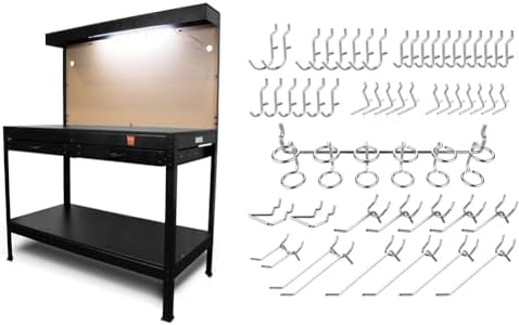 WEN 48-Inch Workbench with Power Outlets, Light and 114-Piece Pegboard Accessory Kit