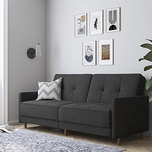 DHP Andora 76 Inch Futon Sofa Bed, Modern Upholstered Couch Sleeper with Button Tufted Back and Seat, Navy