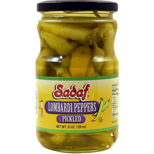 Sadaf Pickled Lombardi Peppers - Mild Lombardi Peppers for Cooking and Food Flavoring - Pickled Bannana Peppers - Kosher - 23 oz Jar