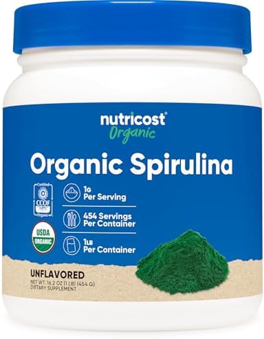 Nutricost Organic Spirulina Powder (1LB) 454 Grams, Pure, Vegan | Certified Organic Spirulina