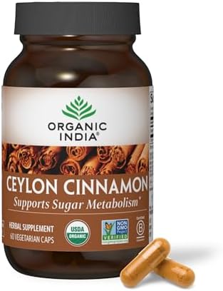 ORGANIC INDIA Ceylon Cinnamon Supplement - Organic Ceylon Cinnamon Capsules, Cinnamon Pills Herbal Supplement, Support Digestion, Source of Antioxidants, USDA Organic, Vegan, Gluten-Free - 90 Capsules