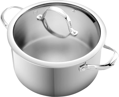 Cooks Standard Classic 6-Quart Stainless Steel Dutch Oven Casserole with Glass Lid, Large Dutch Oven Casserole for Soup, Stew, Chili & Pasta, Compatible with All Stovetops