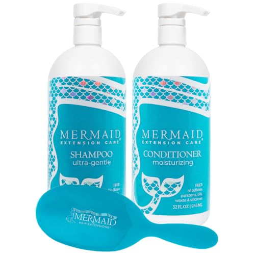 Shampoo & Conditioner Duo With Brush, 32 Fl Oz | Gentle Sulfate & Cruelty Free Daily Set For Hair Extensions, Detangles Without Breakage, Prevents Frizz & Boosts Hydration