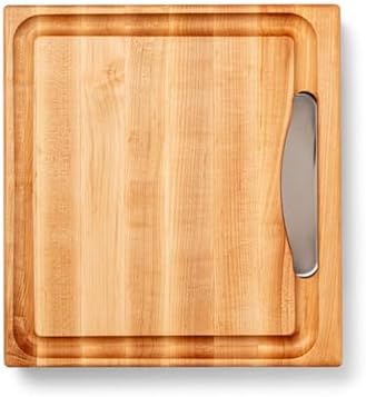 John Boos Newton Prep Master Series Rectangular Wooden Maple Cutting Board 15”x14” – 2.25” Thick, 14-lb Reversible Butcher Block with Catch Pan, Sloped Juice Groove & Edge-Grain – Made in the USA