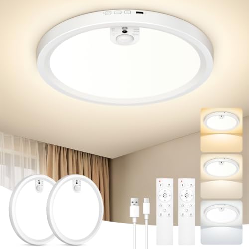 Redane Rechargeable Ceiling Lights Battery Operated with Upgraded LED Panel | 7000mAh Motion Sensor Ceiling with Remote Control, 3CCT Brightness Dimmable 30/60/120s Timer, Magnetic Wireless Installation