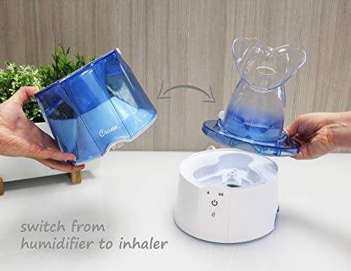Crane Steam Inhaler & Warm Mist Humidifier, 0.5 Gallon, Humidifier FSA Eligible, Blue & White, Ideal Humidifiers for Bedroom, Sinus Inhaler
