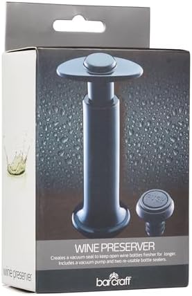 BarCraft Wine Vacuum Pump and Bottle Stoppers Set in Gift Box, 3 Pieces