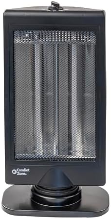 Comfort Zone Oscillating Portable Space Heater, Flat Panel, Halogen, Infrared, Electric, Adjustable Tilt, Overheat Sensor, Stay-Cool