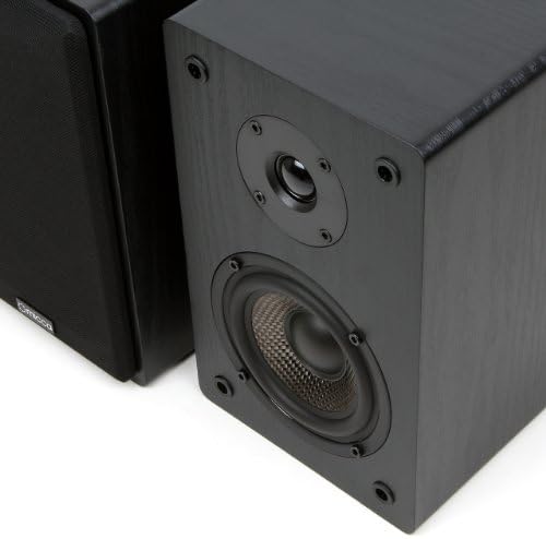 Micca MB42 Standard 2-Way Passive Bookshelf Speakers, Stereo Pair, Black | Amplifier Required, 4-Inch Carbon-Fiber Woofer, 0.75-Inch Silk-Dome Tweeter