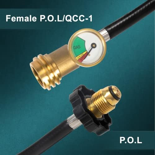 GASPRO 12 FT Propane Extension Hose with Gauge for 100lb Propane Tank, Also for RV, Gas Grill, Heater and Other Propane Appliances