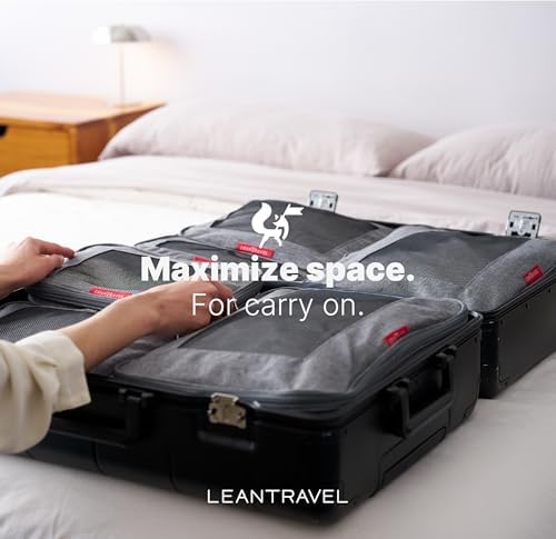 LeanTravel Premium Compression Packing Cubes for Travel - Suitcase Organizer Bags with Double Zipper & Breathable Mesh Panel - Space Saving Carry On Luggage Essentials (6-Pack, Grey)