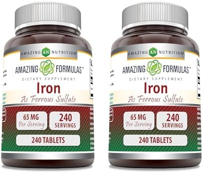 Amazing Formulas Iron as Ferrous Sulfate Supplement | 130 Mg per Serving | 240 Tablets | Non-GMO | Gluten-Free | Made in USA