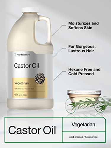 Horbäach Castor Oil 64 oz | For Hair, Eyelashes & Eyebrows | Hexane Free and Cold Pressed | Vegetarian, Non-GMO